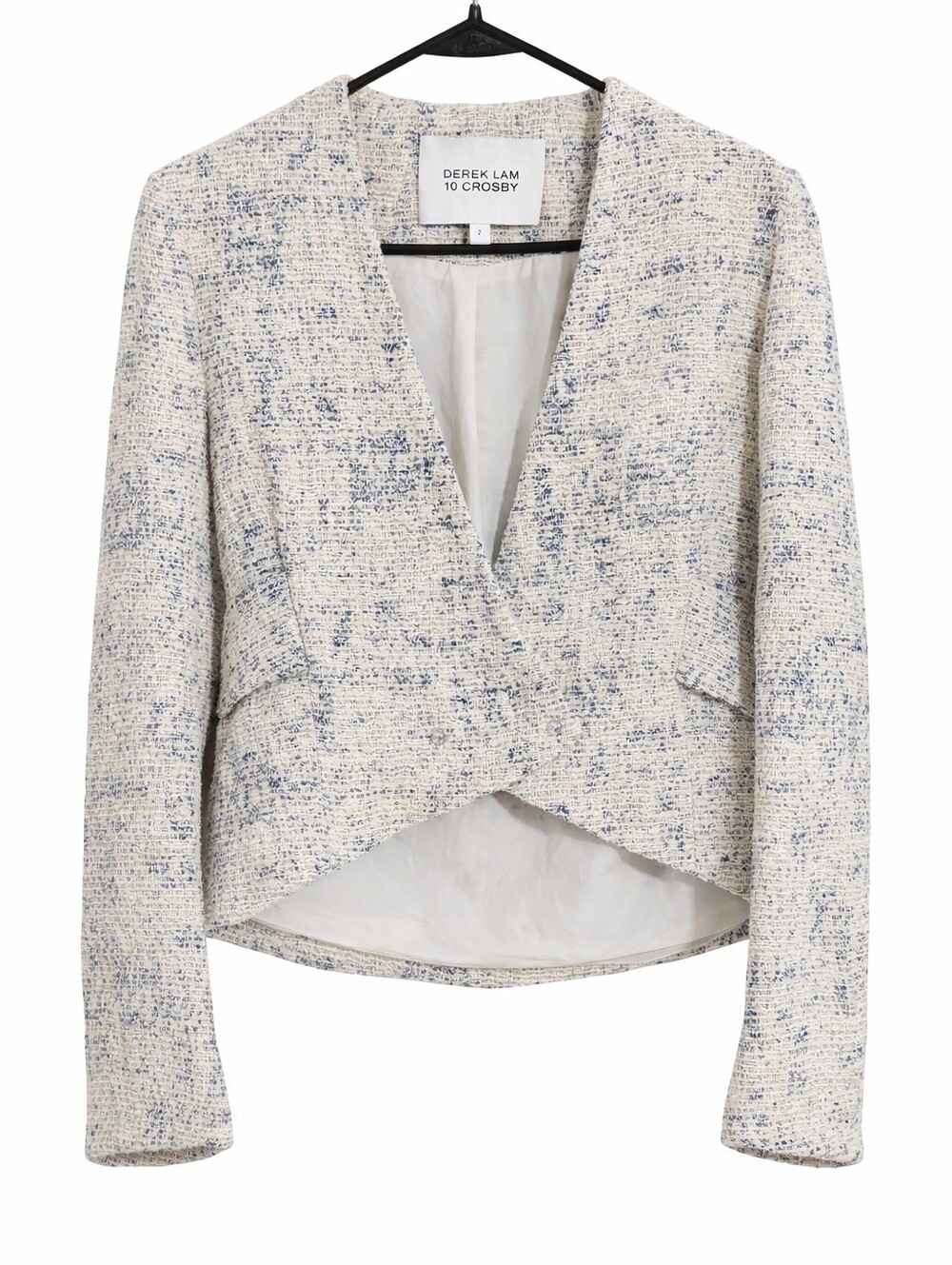 10 Crosby Derek Lam White and Blue Tweed Hi-Lo Cropped Blazer Sz 2